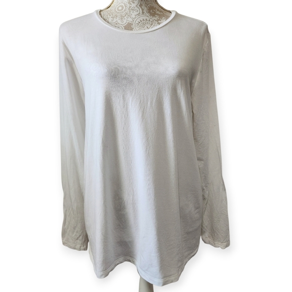 EILEEN FISHER Elevated Basics Minimalist Stretch White Jersey Jewel-Neck Top L - Picture 3 of 8